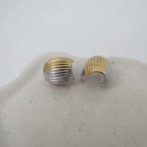 Ατσάλινα "Ribbed" Σκουλαρίκια – Two-Tone Vintage Design
