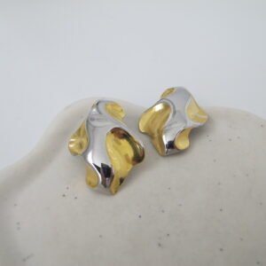 Ατσάλινα Abstract "Liquid Gold" Σκουλαρίκια – Two-Tone