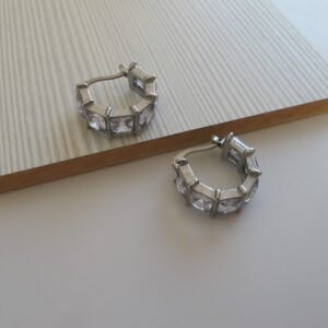 Silver Square Zircon Band Σκουλαρίκια