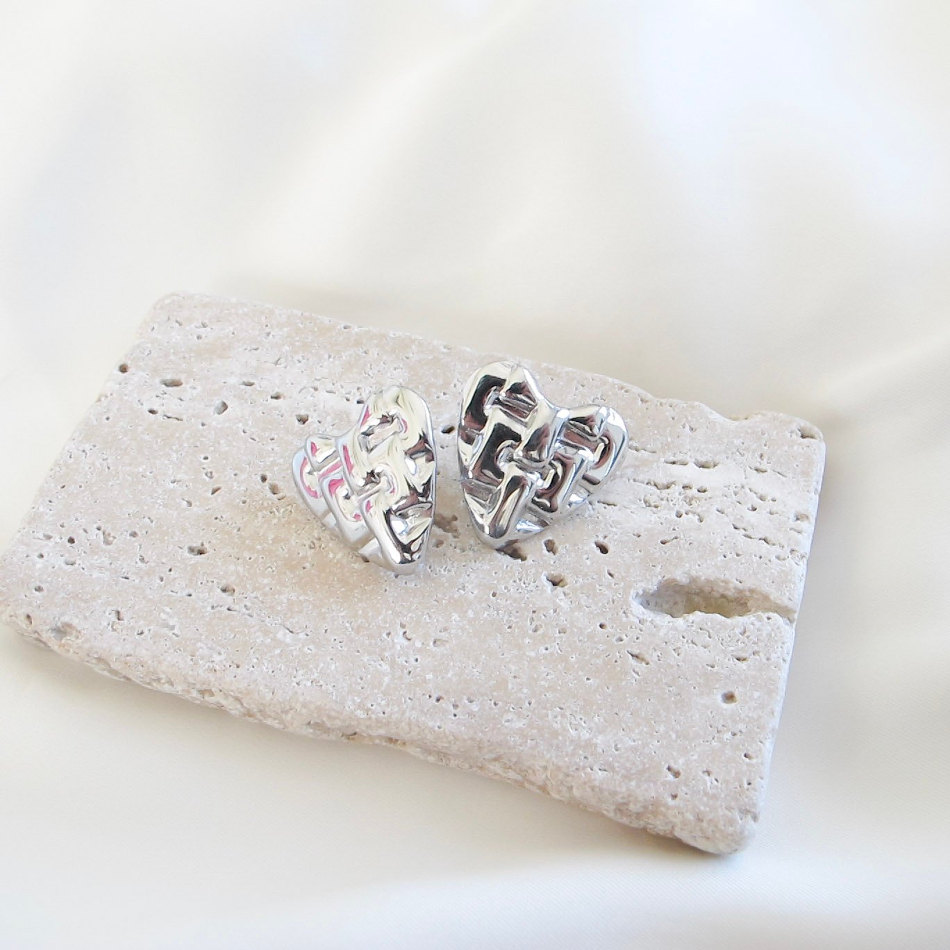 Silver Woven Heart Σκουλαρίκια