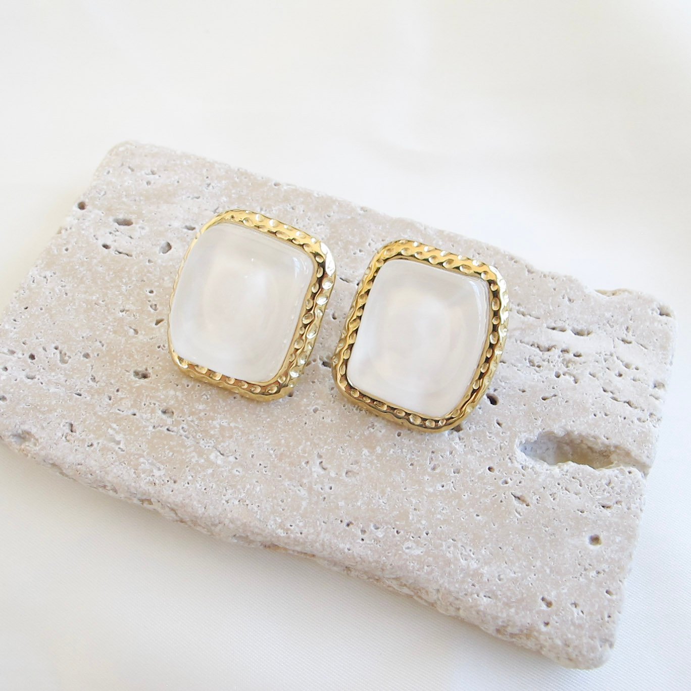 Vintage Square Pearl Enamel Σκουλαρίκια