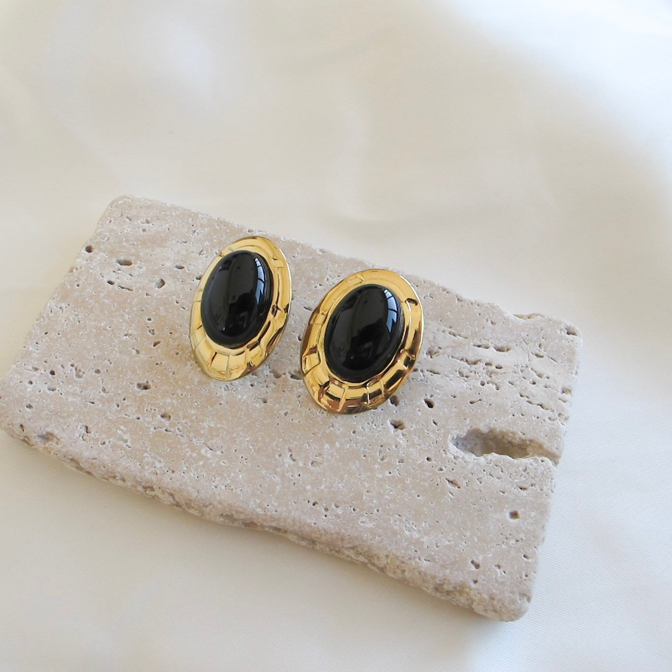 Vintage Onyx Oval Σκουλαρίκια